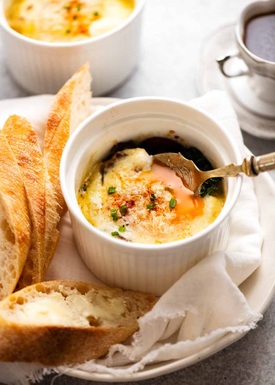 Shirred Eggs (Baked Eggs with Spinach & Mushrooms) | RecipeTin Eats