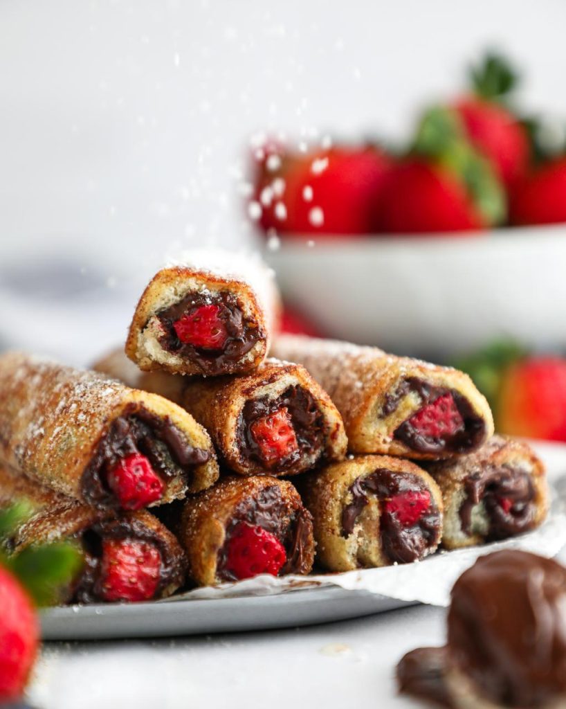 Strawberry & Chocolate Hazelnut French Toast Roll Ups - Kalefornia Kravings