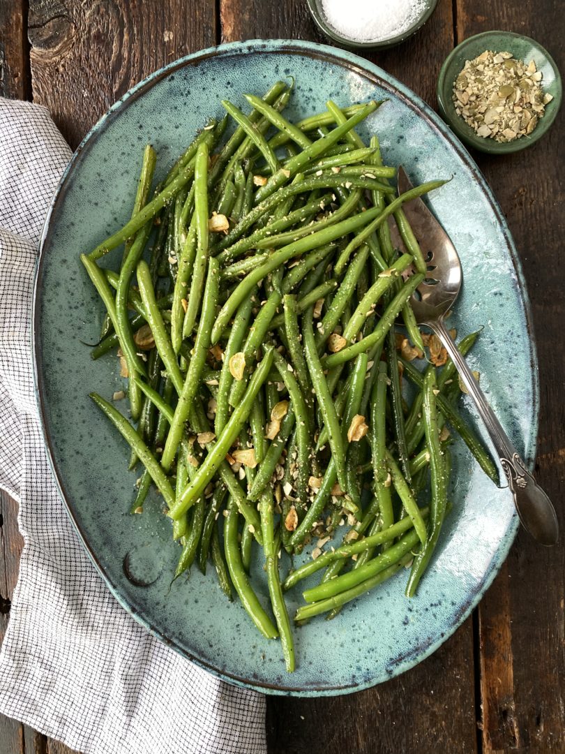 French Green Beans with Garlic and Pepitas - nocrumbsleft