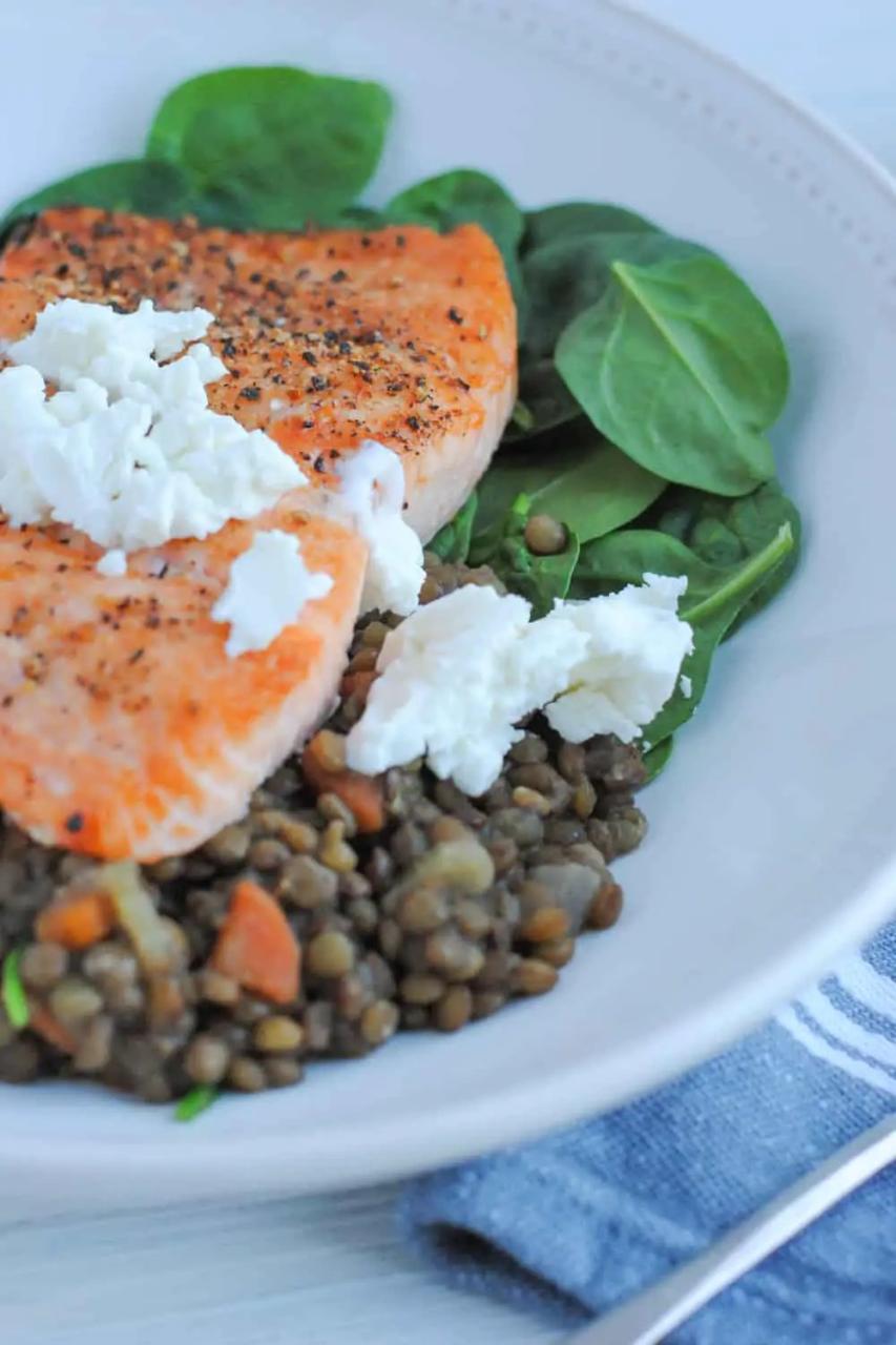 Salmon with Lentils and Goat Cheese - Never Any Thyme